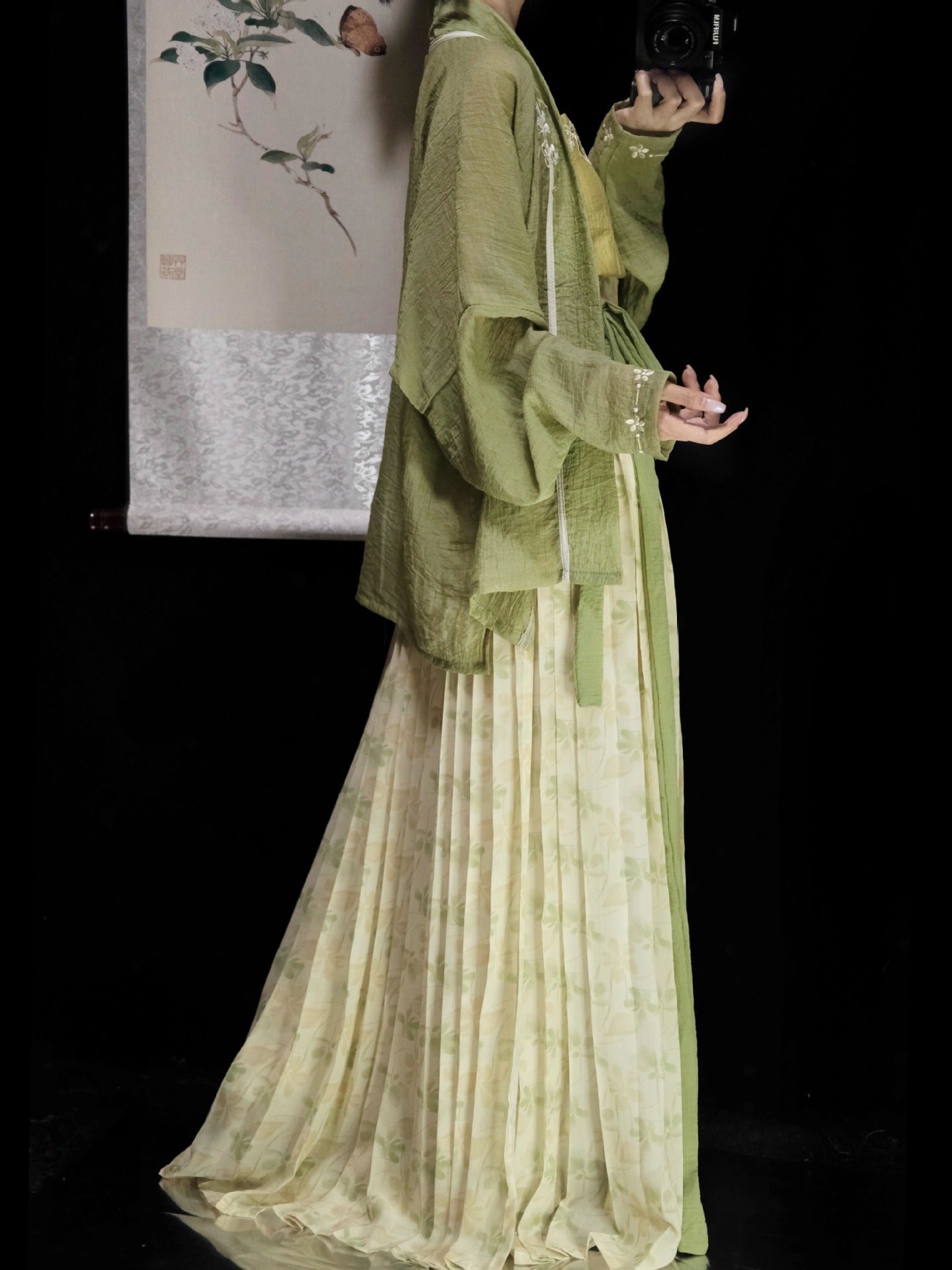 Green & Yellow Floral Song Dynasty Hanfu Set