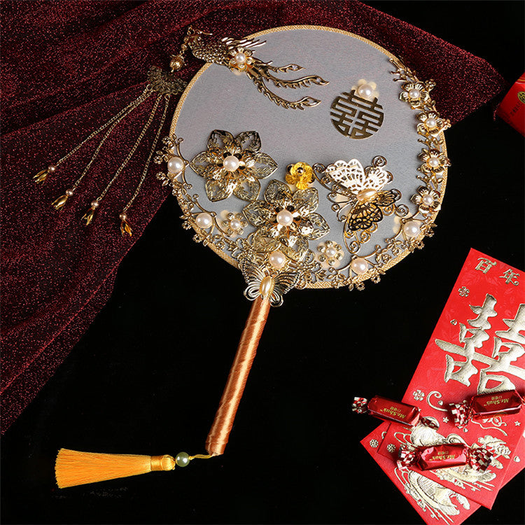 chinese golden wedding bridal hand fan