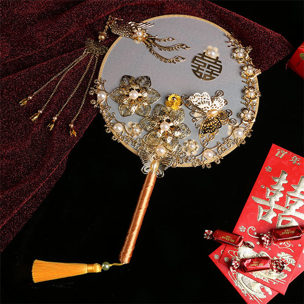 chinese golden wedding bridal hand fan