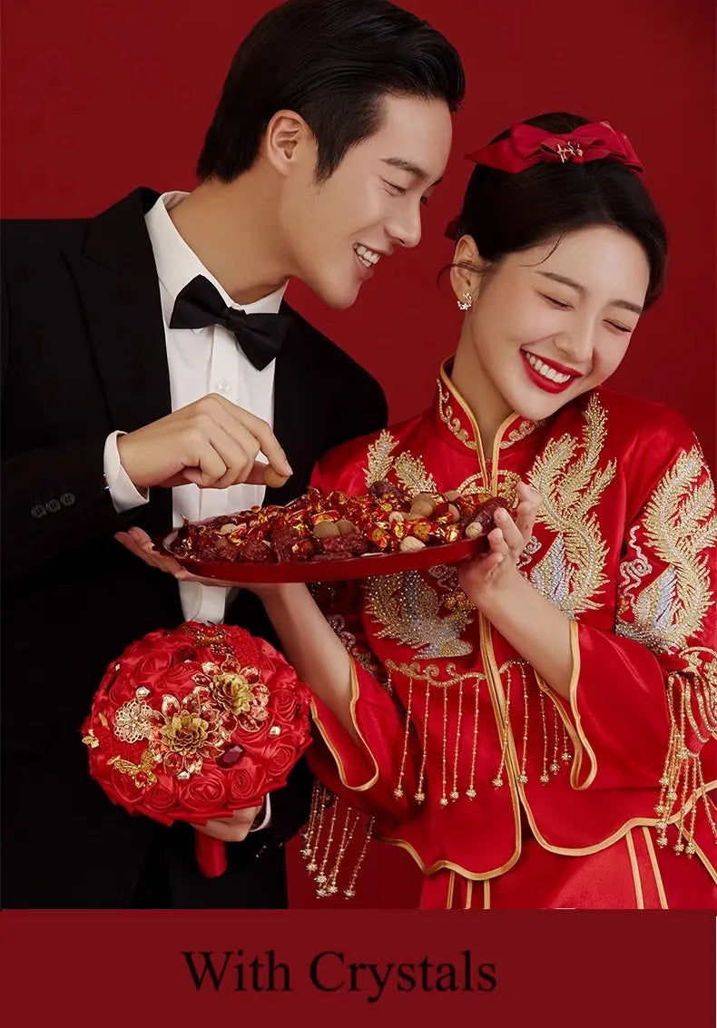 Red Traditional  Chinese Wedding Dress  phoenix  Qun Kwa for bride 