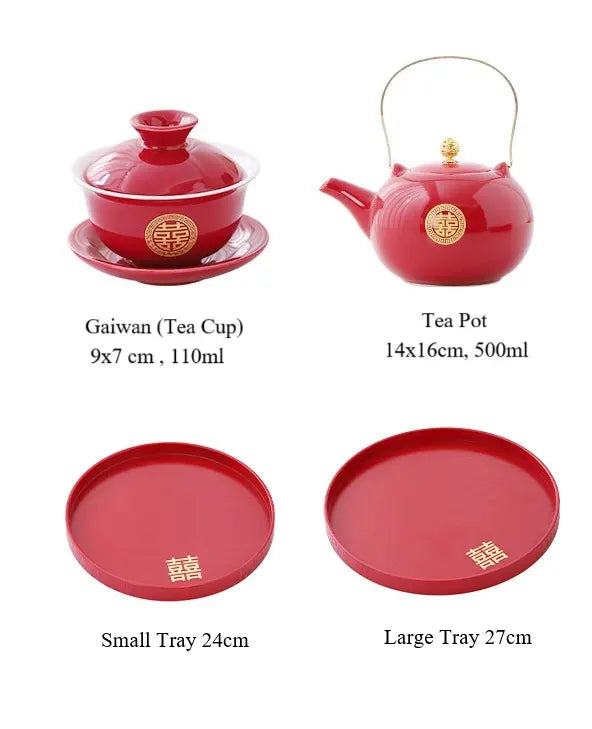 Traditional Chinese Wedding Double Happiness Tea Set | Golden Harmony