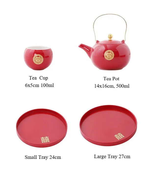 Traditional Chinese Double Happiness Red Wedding Tea Set | Crimson Bliss