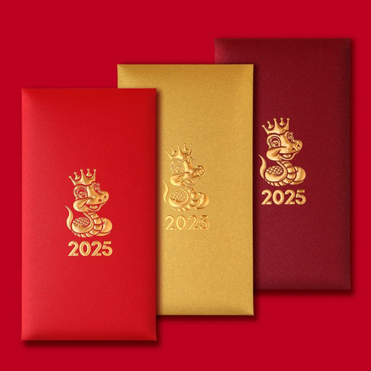 Embossed  Year of Snake 2025 Red Envelopes in red, gold and burgundy color