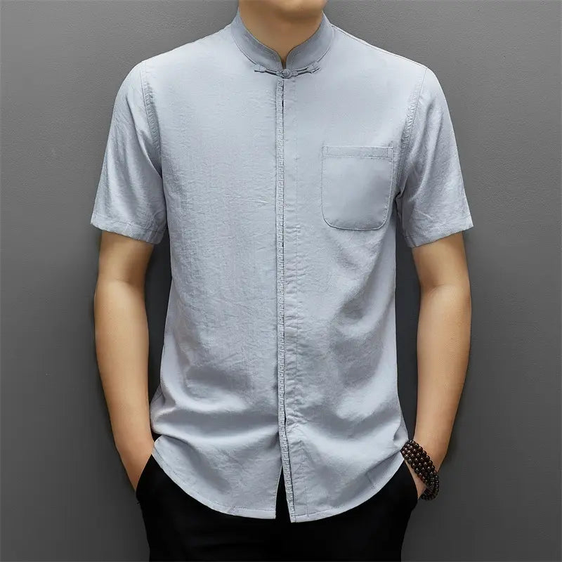 Men's Short-Sleeve Mandarin Collar Tang Shirt