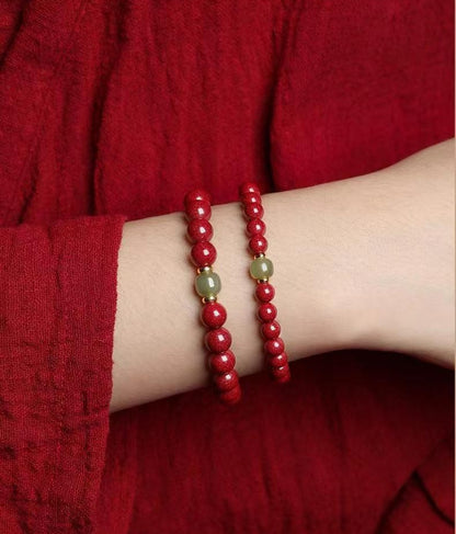 Natural Cinnabar and Hetian Jade Fortune Bracelet