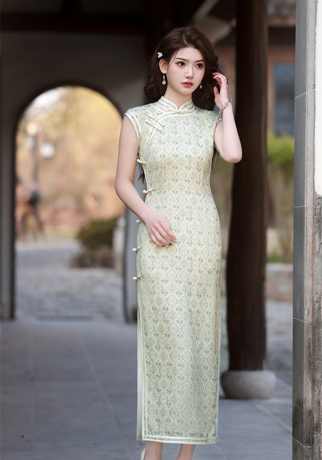 Pastel Green Sleeveless Qipao Dress