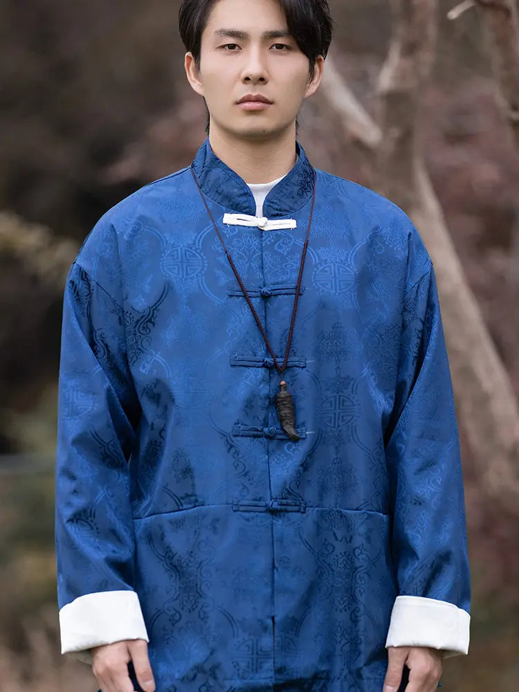 Veste de costume pour homme avec broderie de dragon chinois Manchu Tang Mandarin
