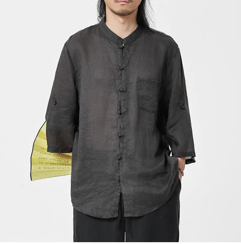 Vintage Chinese Style 100% Pure Ramie Tang Shirt