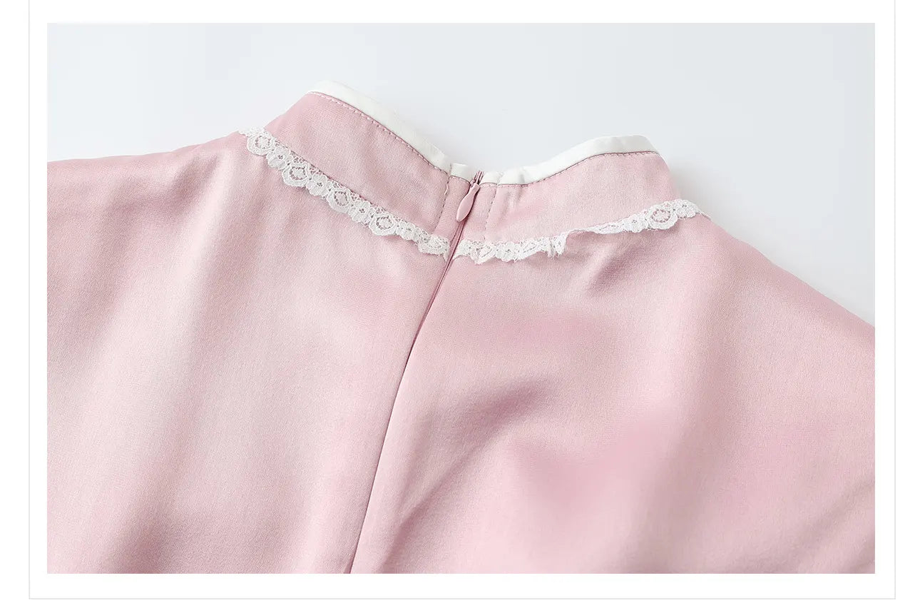 Qipao chinois rose sans manches avec drapé sur le côté