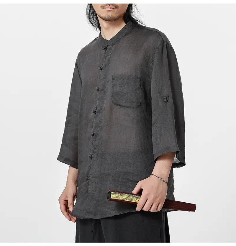 Vintage Chinese Style 100% Pure Ramie Tang Shirt