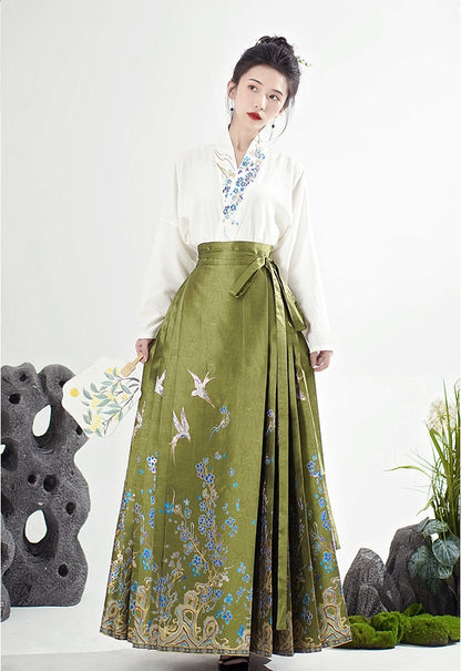 Robe Hanfu en trois pièces brodée de lotus bleu et blanc de la dynastie Song