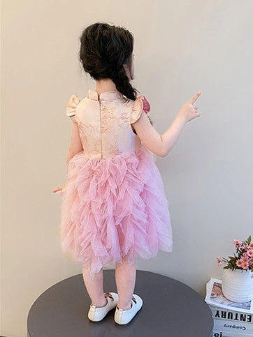 Robe Qipao moderne en tulle rose à fleurs pour filles