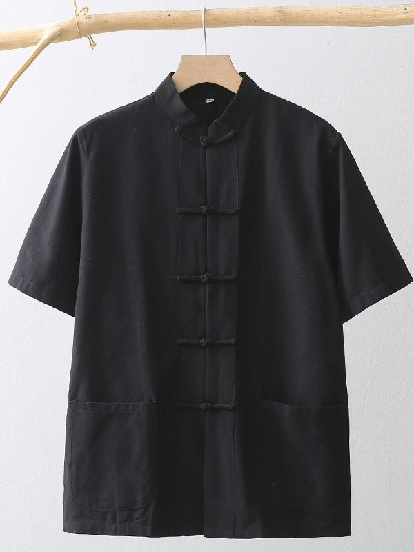 Men's Cotton Short Sleeve Retro Chinese Tang Kung Fu Shirt