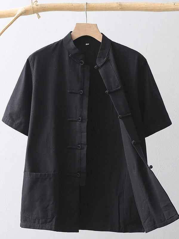 Men's Cotton Short Sleeve Retro Chinese Tang Kung Fu Shirt
