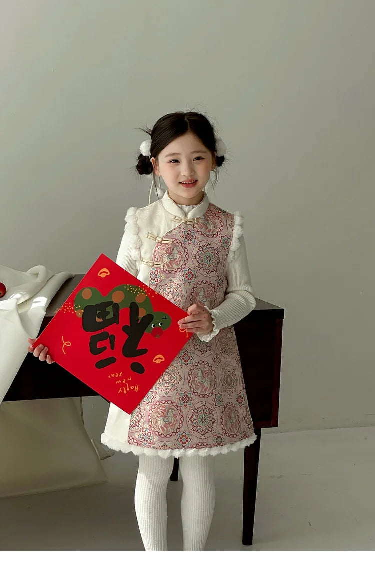 Robe Qipao matelassée rose