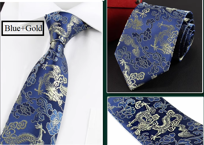 blue and golden dragon necktie