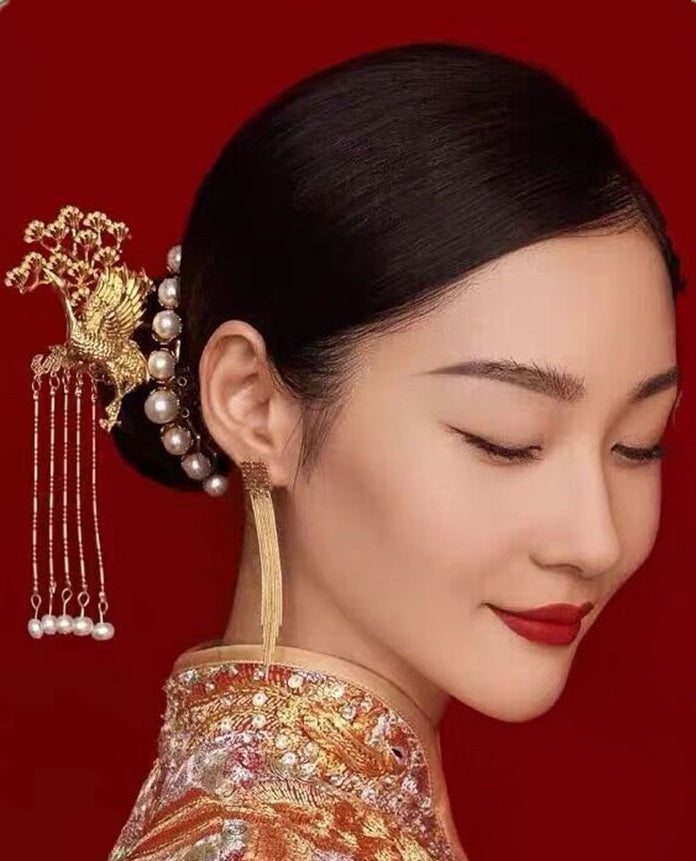 Chinese bridal crane bird hair pin