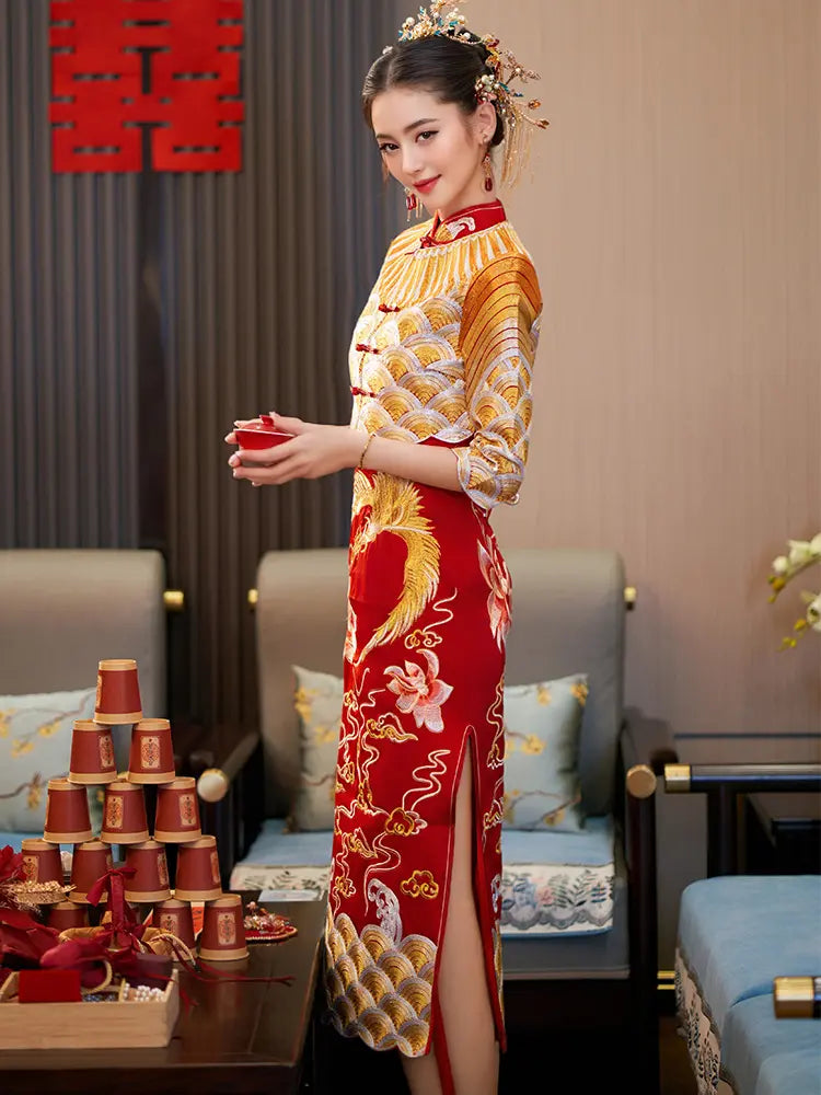 Two-piece  Phoenix Wedding Qipao Dress with jacket