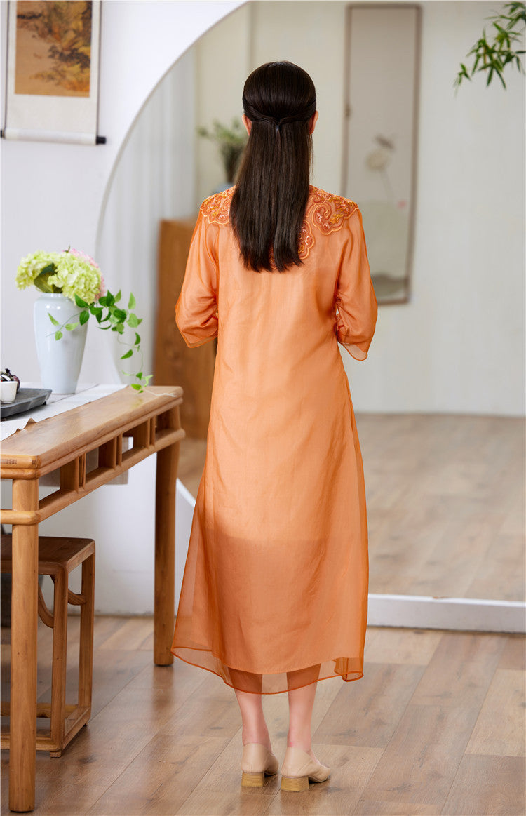 orange loose baggy qipao cheongsam dress