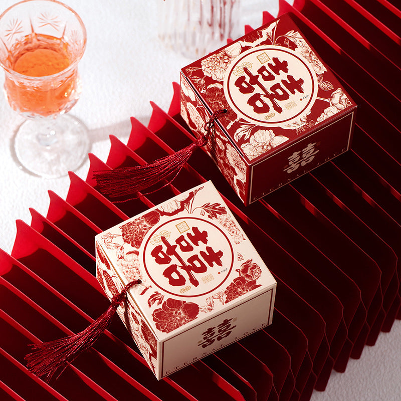 Red floral double happiness weddding favor box