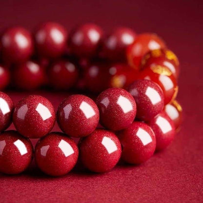 Natural Cinnabar and Hetian Jade Fortune Bracelet