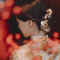 Chinese bridal hair pieces Golden Phoenix Hair stick and  Flower piece