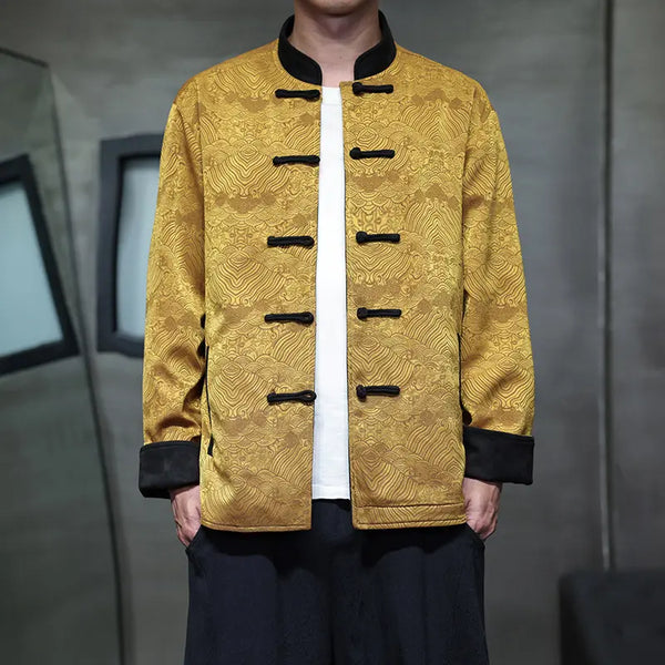 Yellow & Black Brocade Reversible Men’s Tang Jacket