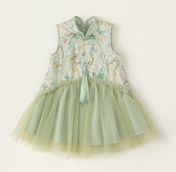 Qipao en tulle fleuri pour enfant