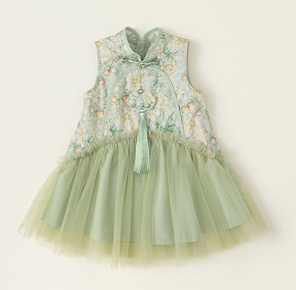 Floral Tulle Kid's Qipao