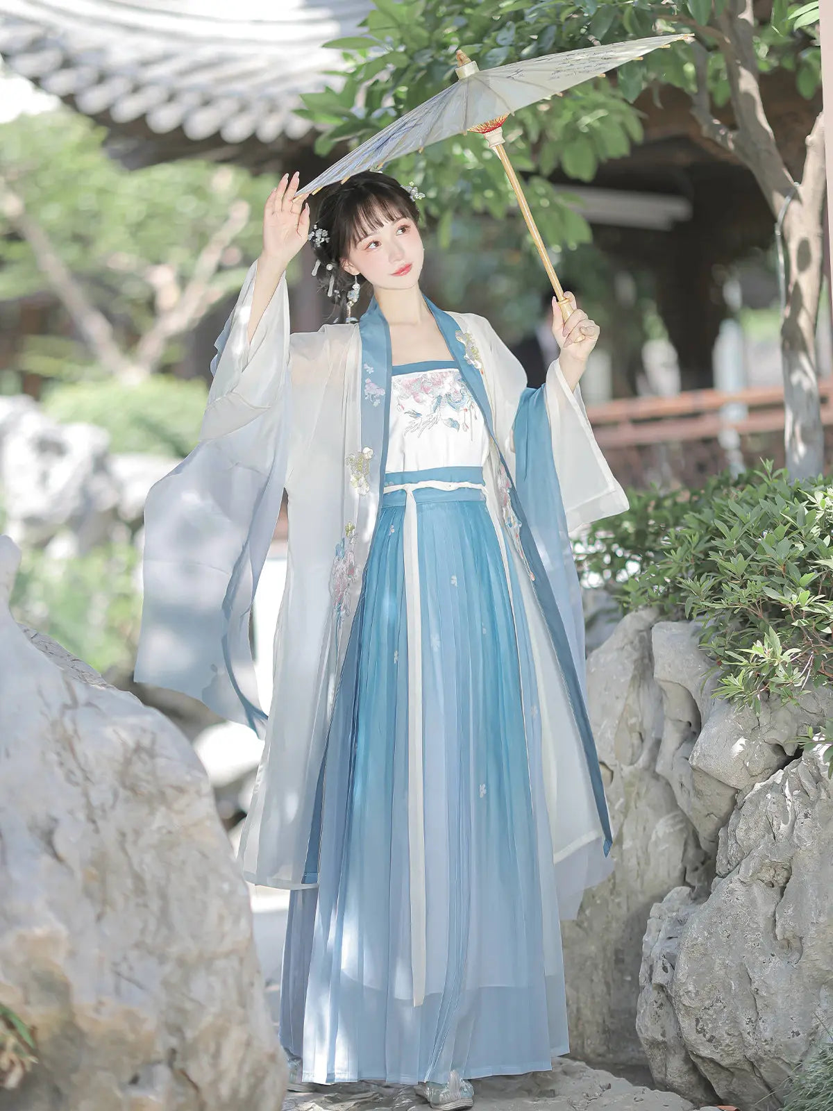 Blue and White  Song Dynasty Chinese Hanfu Dress