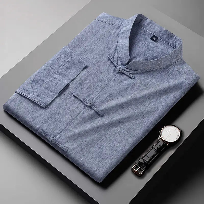  blue Plus-Size Cotton Linen Chinese kongfu Tang  Shirt