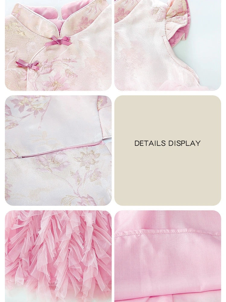 Robe Qipao moderne en tulle rose à fleurs pour filles