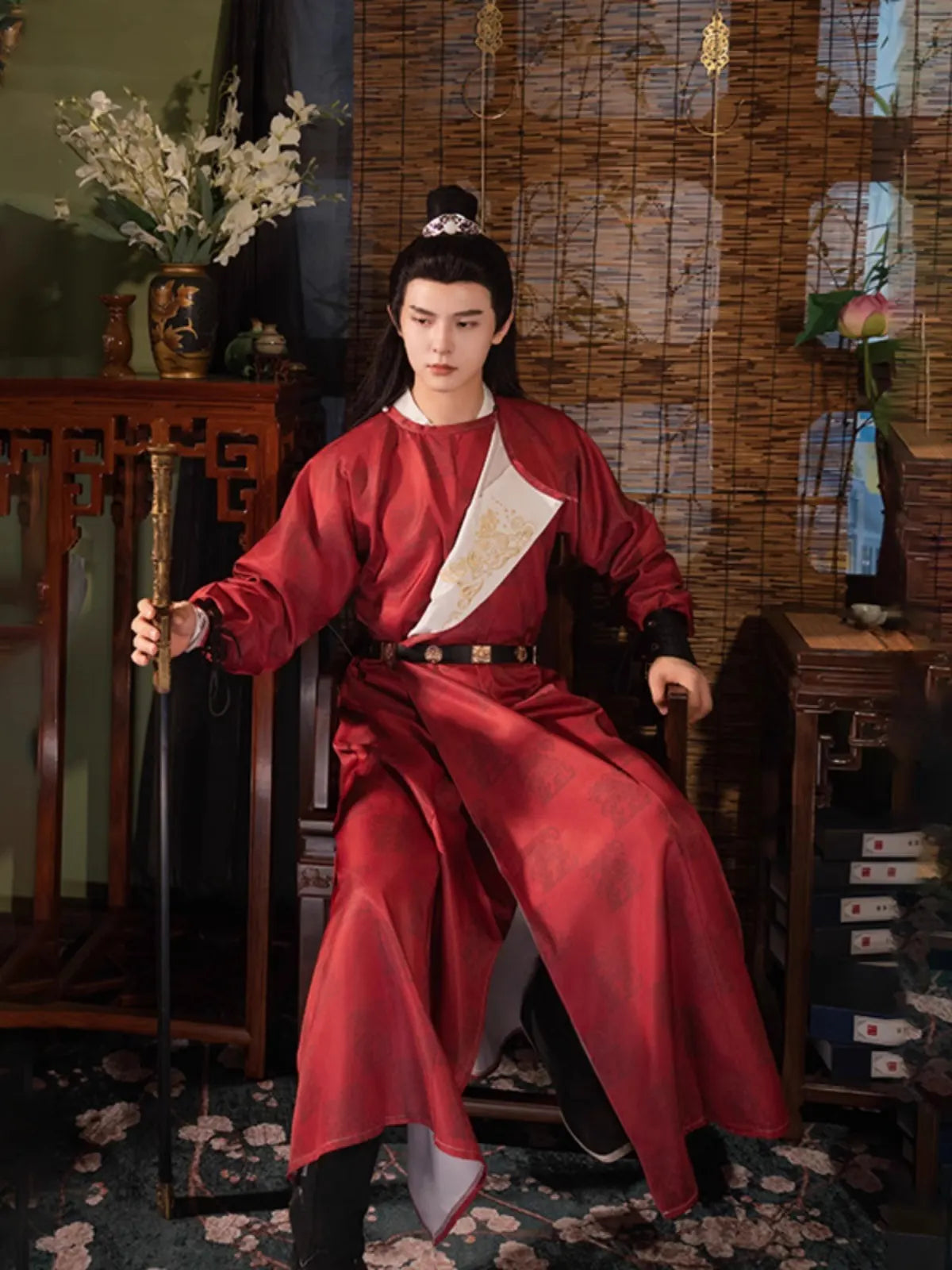 Ensemble de robe à col rond pour homme de la dynastie Tang | Skyward