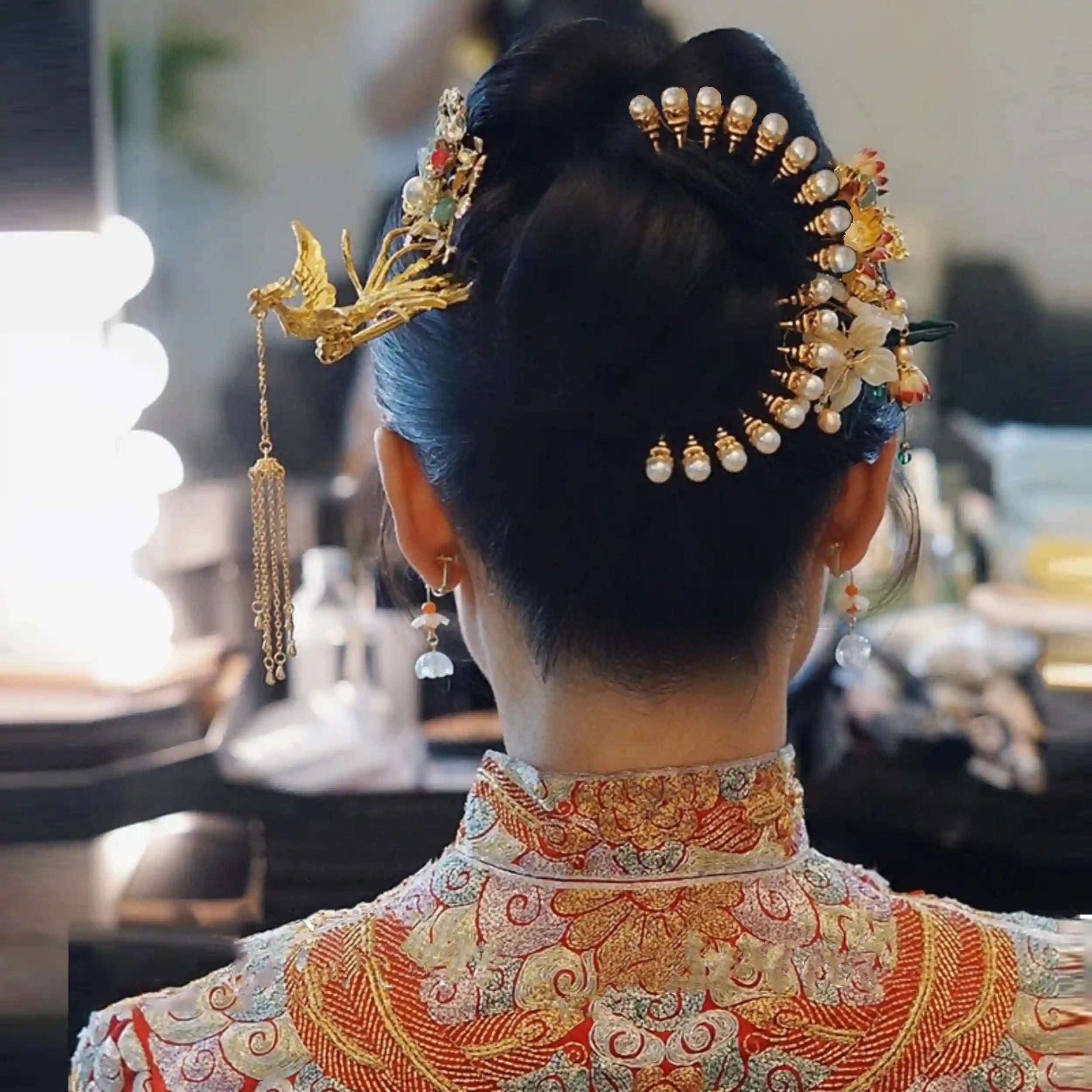 Golden Phoenix Stick  and Pearl  Hairpins