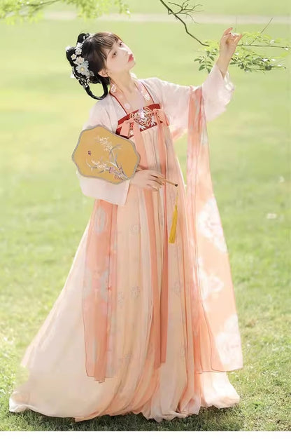 Pink Floral Emboridered Tang Dynasty HanFu Dress