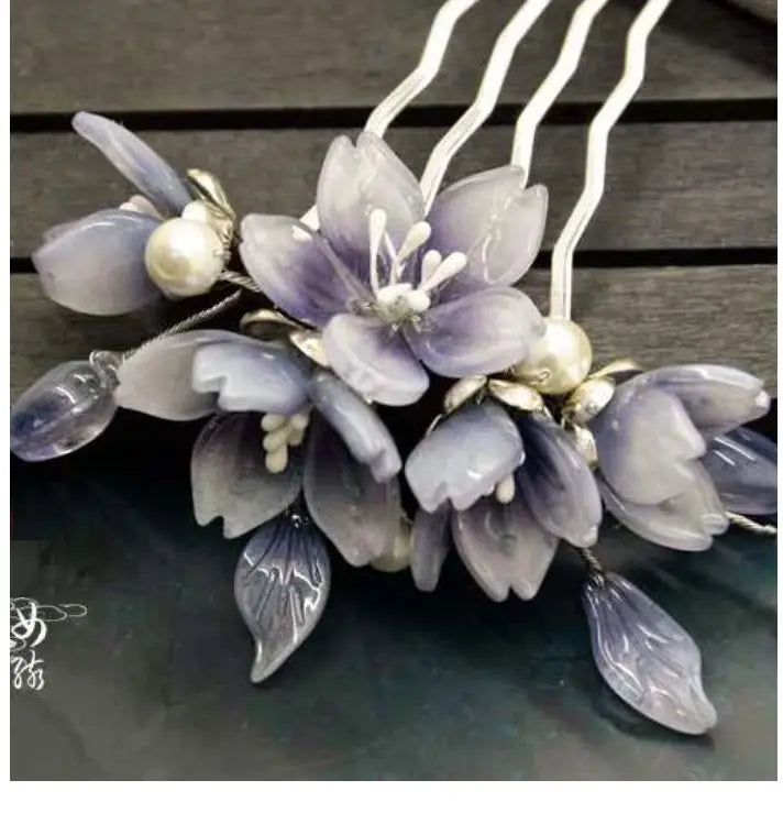 Jade Look Alike Floral Hanfu Hair Comb 