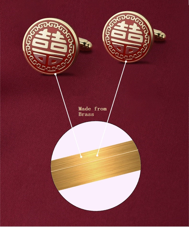 red Double happiness wedding cufflinks and tie clip for groom best men