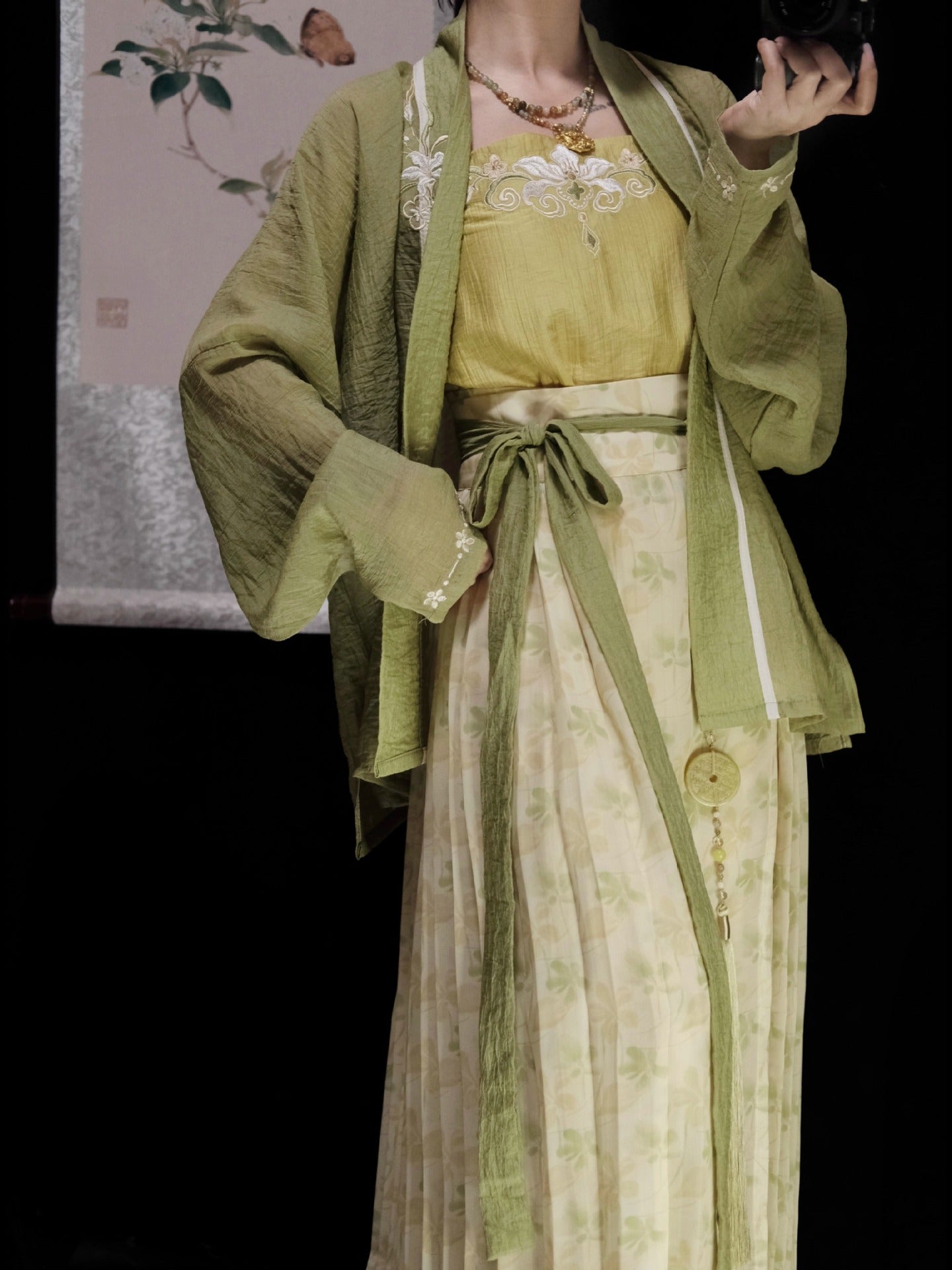 Green & Yellow Floral Song Dynasty Hanfu Set