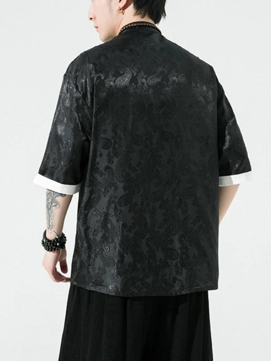 Men's Ice Silk Half-Sleeve Tang Suit Summer Shirt