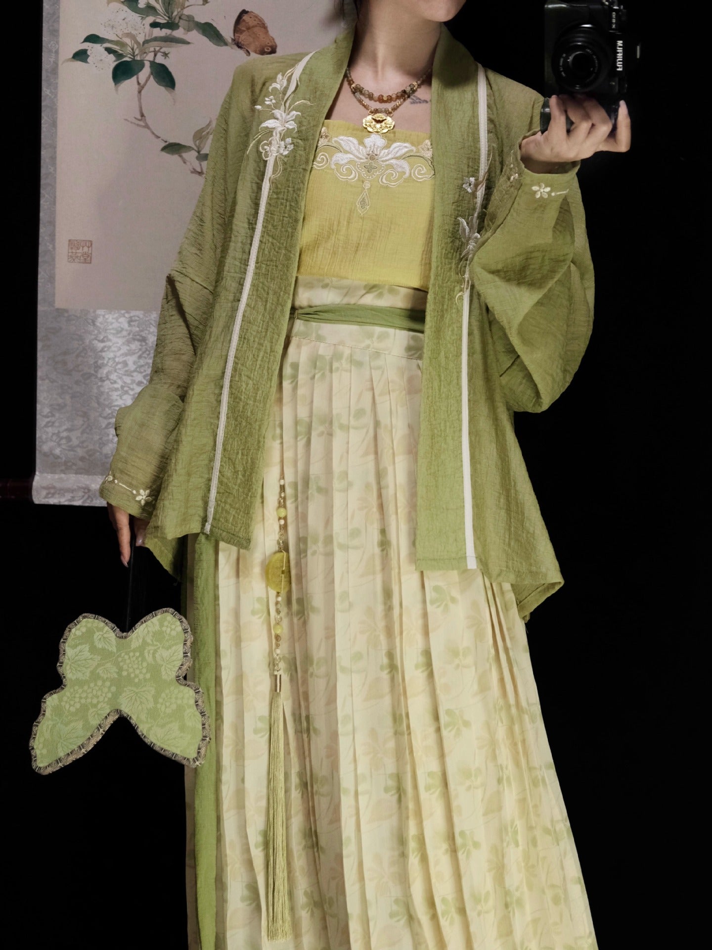 Green & Yellow Floral Song Dynasty Hanfu Set