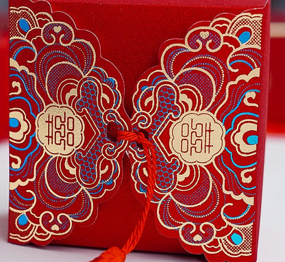 red Double happiness wedding favor box with tassel