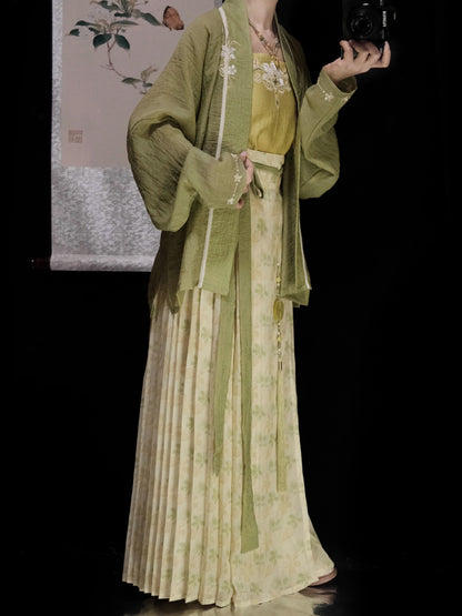 Green & Yellow Floral Song Dynasty Hanfu Set