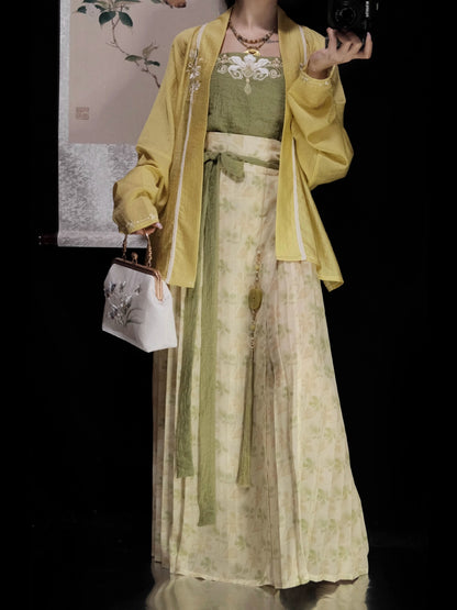 Green & Yellow Floral Song Dynasty Hanfu Set