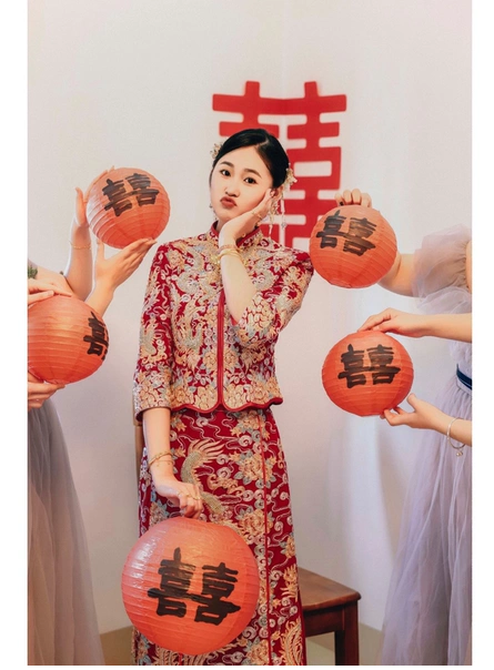 Chinese double happiness wedding red lantern