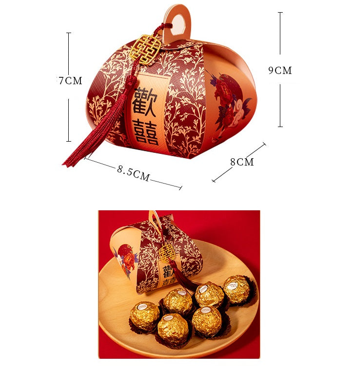 Floral  Favor Box With Double Happiness  and Tassel (20pcs)