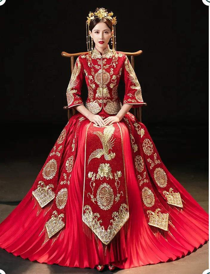 Traditional Chinese Wedding Bridal Qun Kwa Dress | Grace Oriental Me Traditional Chinese Wedding Bridal Qun Kwa Dress | Grace Oriental Me
