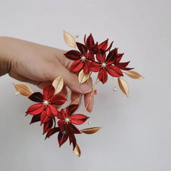 Chinese bridal red and gold 'Chanhua'  Thread Wrapping Flowers hair stick