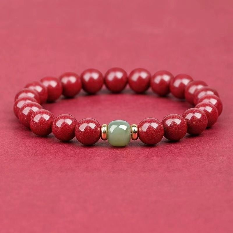 Natural Cinnabar and Hetian Jade Fortune Bracelet