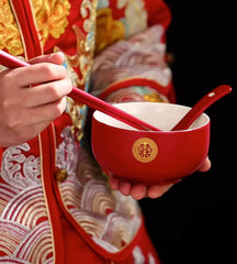 Red and golden Double Happiness Asian Chinese Wedding Tea Ceremony Tea Cups Bowls Set