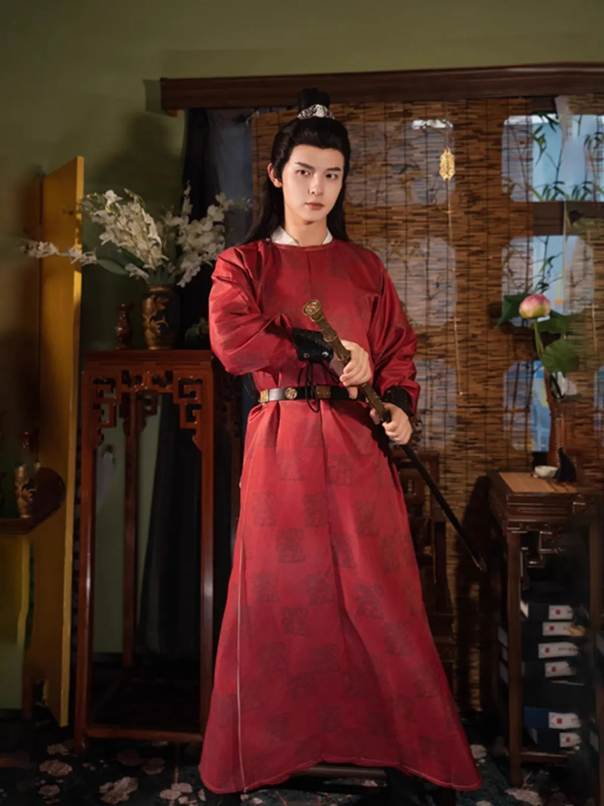 Ensemble de robe à col rond pour homme de la dynastie Tang | Skyward